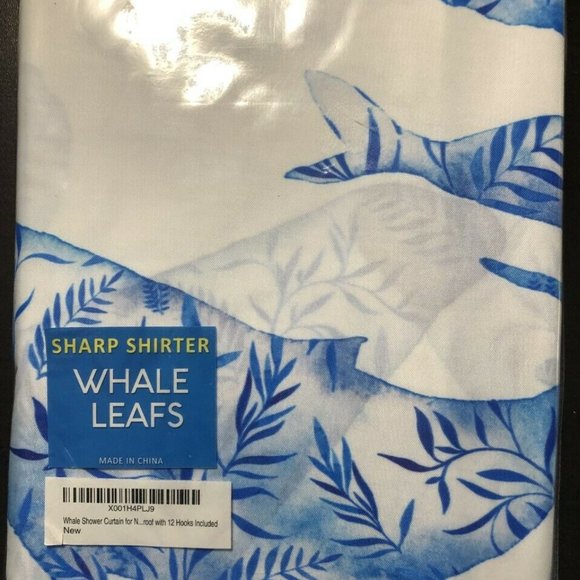 Oceanic Fabric Shower Curtain with Blue Whales  Sharp Shirter New - Picture 2 of 3